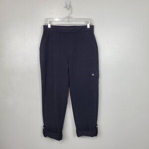 Susan Graver Premium Stretch Pull-On Flat Front Roll Tab Cuff Crop Pants Size S